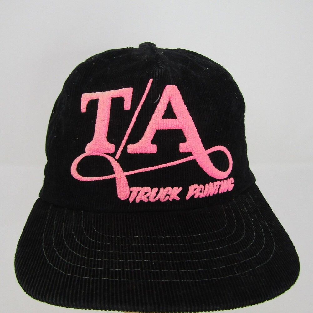 T & A Truck Painting Vintage Corduroy Hat Adjustable Strapback 1980's Cap